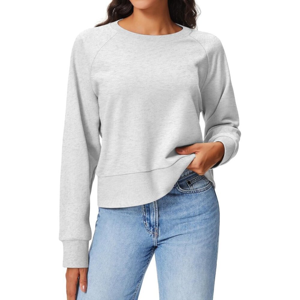 Women Cropped Sweatshirt Cotton Raglan Sleeve Crewneck Pullover